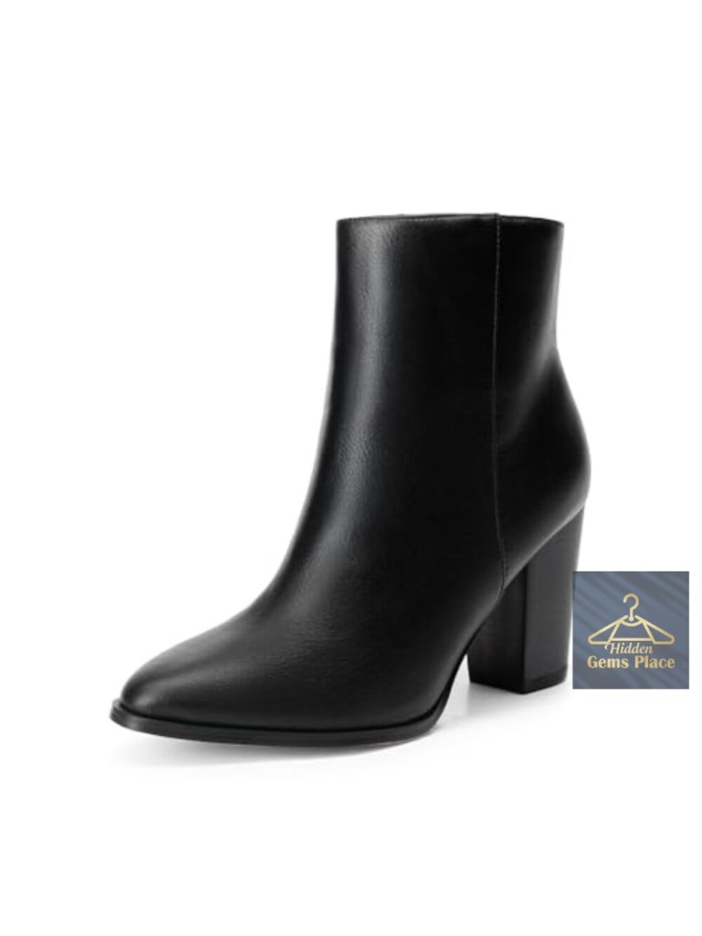 Women's Ankle Boots Chunky Block Heel Booties Faux Leather Pointed Toe Side